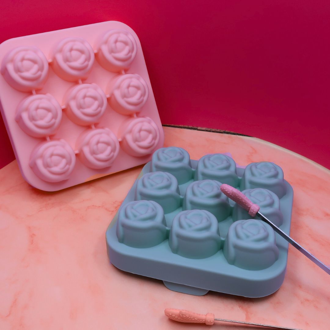 🌹 Moule Silicone "Roses d'Amour" – 9 Cavités + Pince Déco