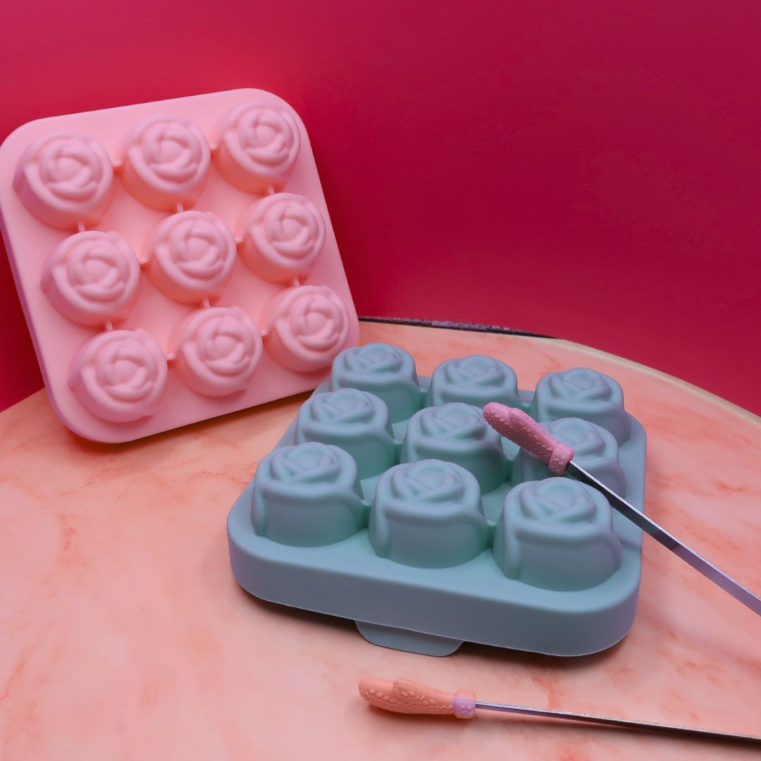🌹 Moule Silicone "Roses d'Amour" – 9 Cavités + Pince Déco