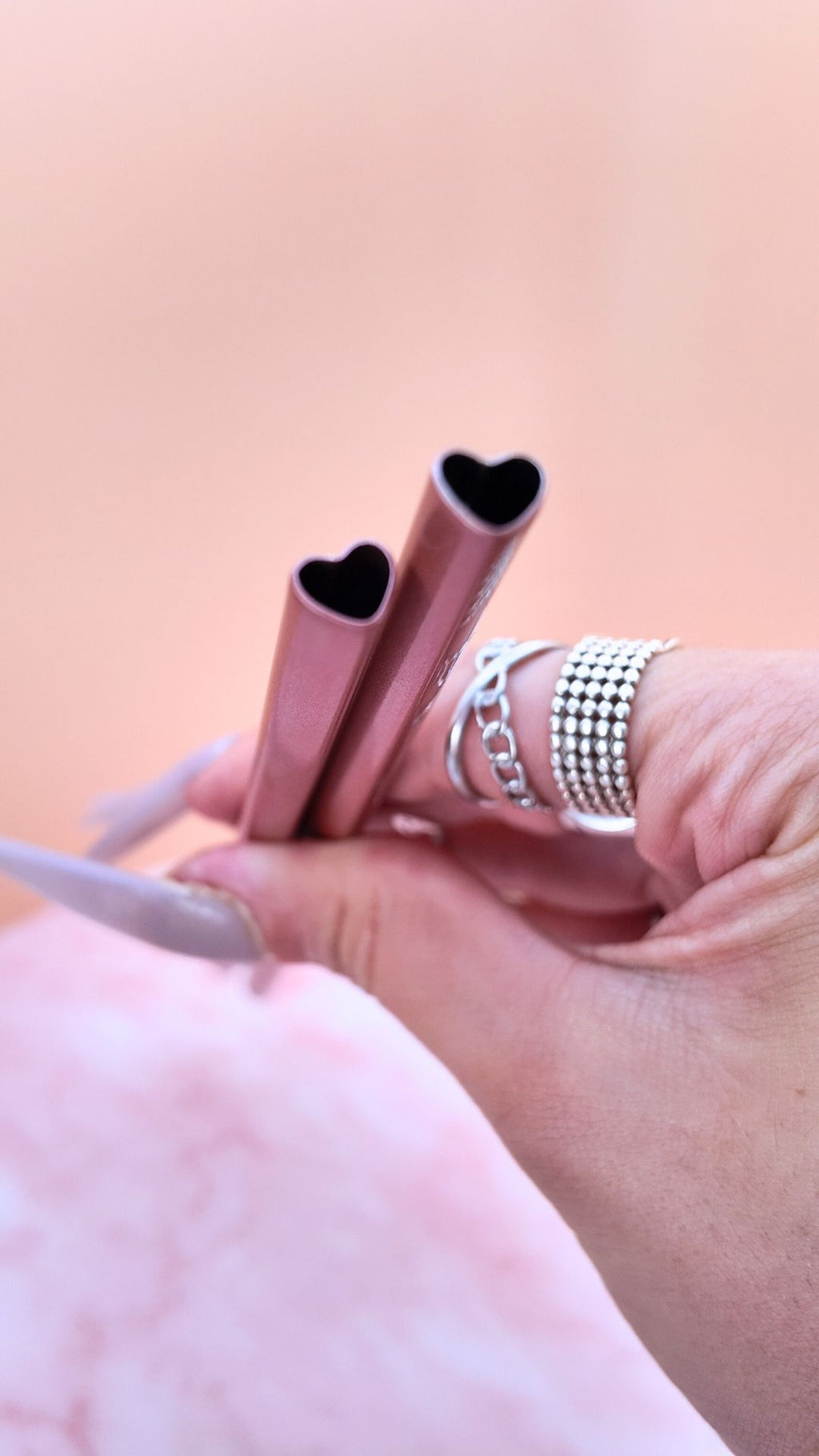 💗 Lot de 2 Pailles Cœur — Édition Pink Metal