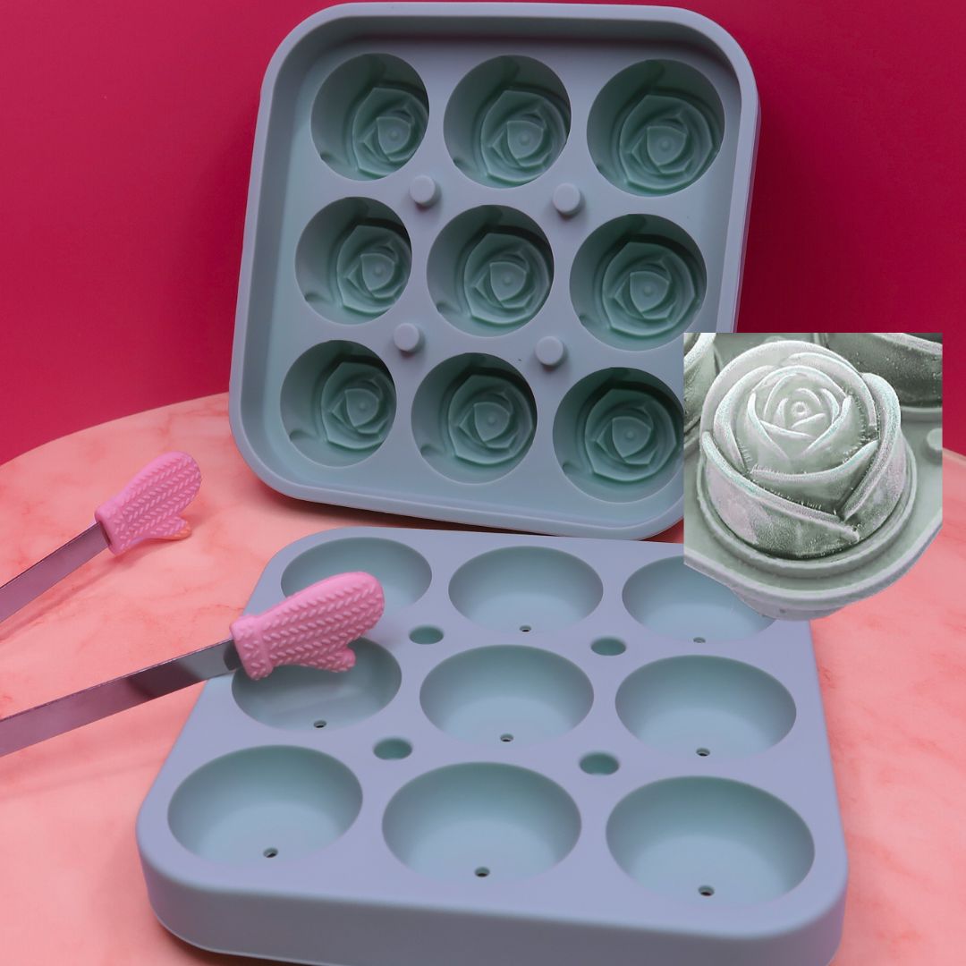 🌹 Moule Silicone "Roses d'Amour" – 9 Cavités + Pince Déco