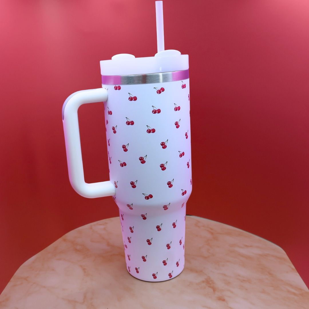 🍒 Tumbler XXL "Cherry Pop" – 1L Isotherme avec Paille & Anse