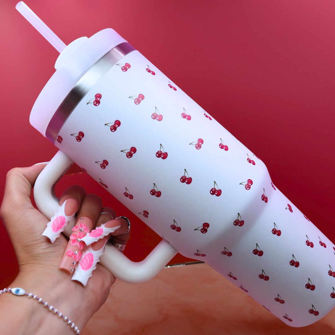 🍒 Tumbler XXL "Cherry Pop" – 1L Isotherme avec Paille & Anse