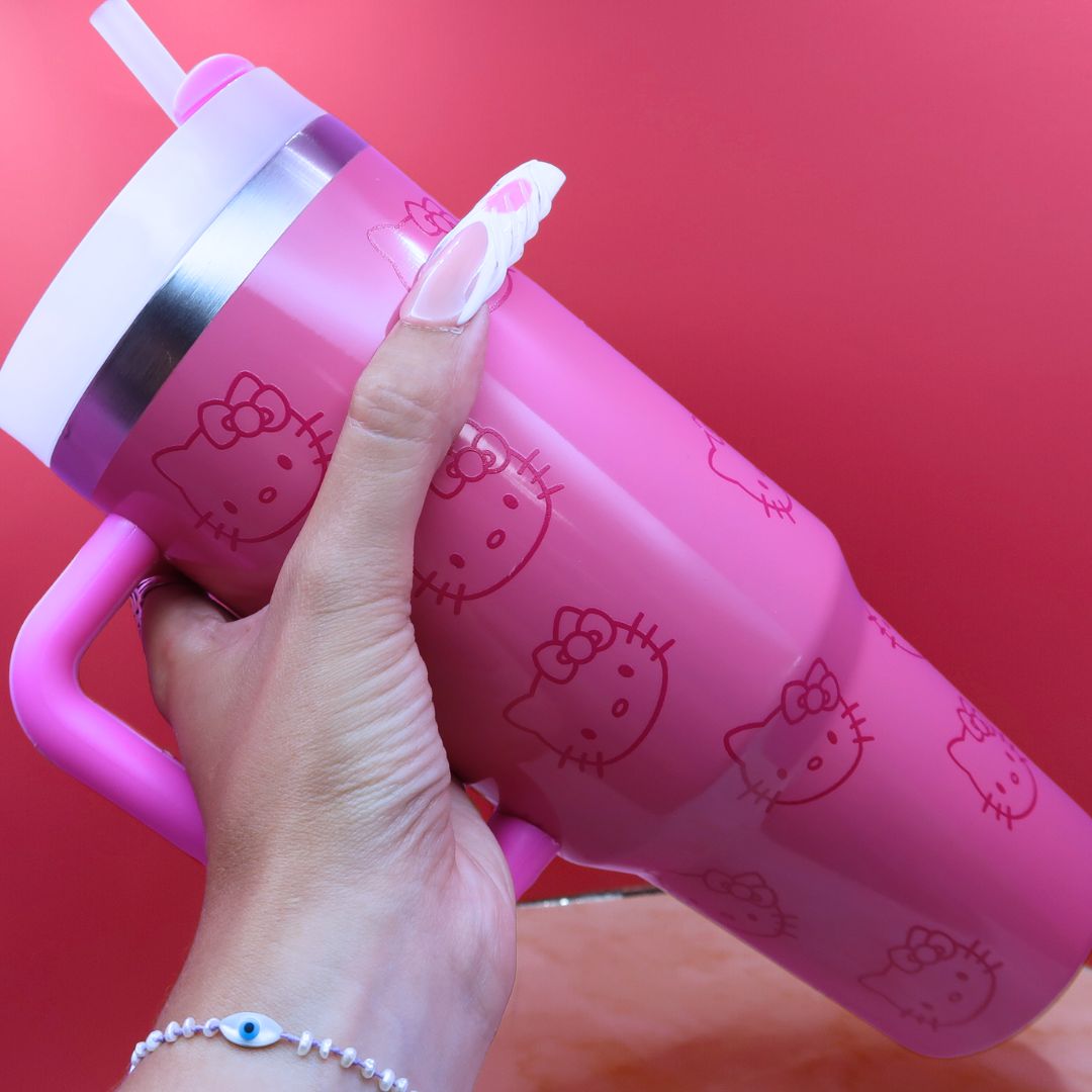 🎀 Tumbler XXL "Hello Kitty Pink" – 1L Isotherme avec Paille & Anse