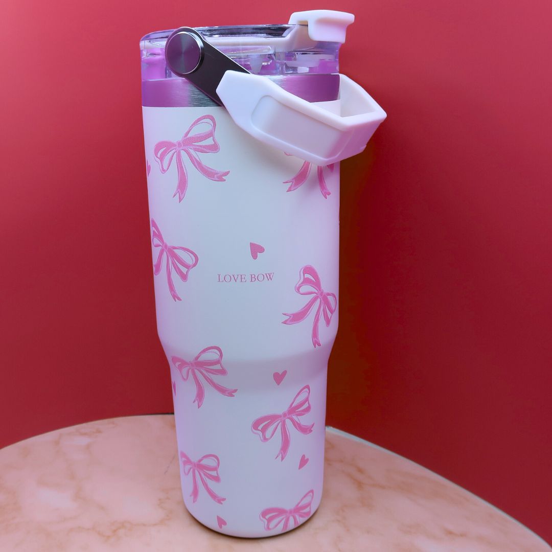 🎀 Tumbler "Love Bow" – 1L Isotherme avec Anse & Couvercle Hermétique
