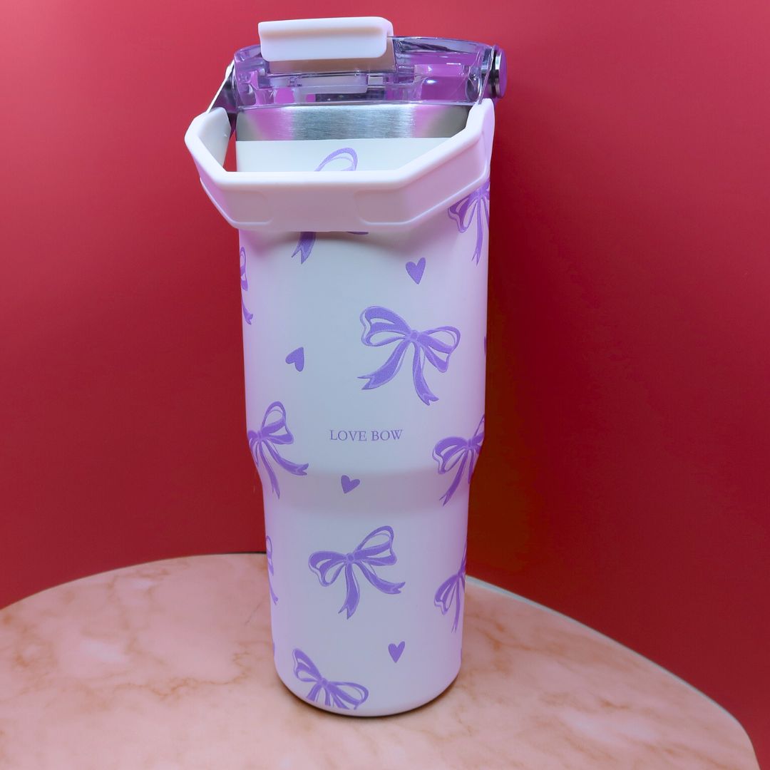 🎀 Tumbler "Love Bow" – 1L Isotherme avec Anse & Couvercle Hermétique