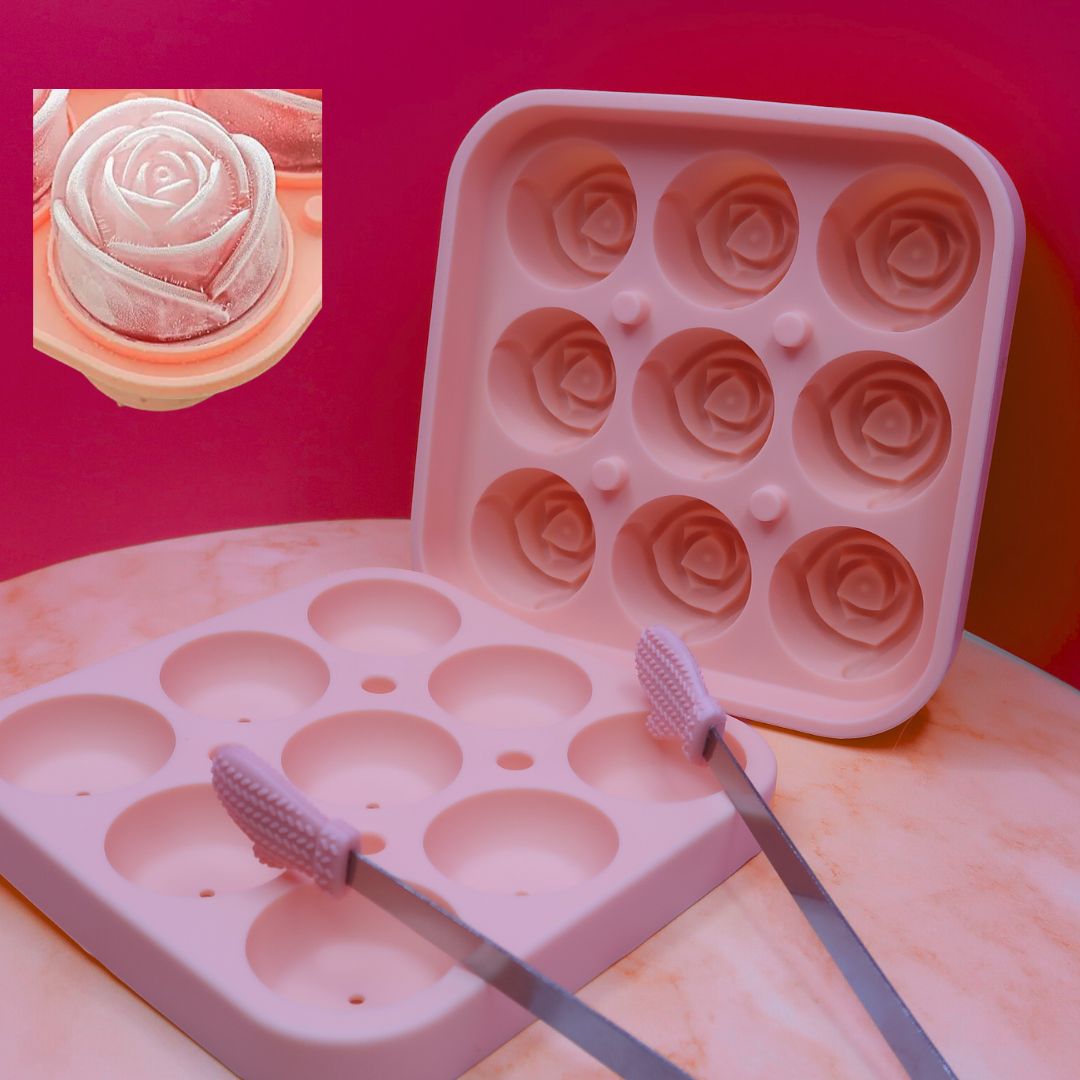 🌹 Moule Silicone "Roses d'Amour" – 9 Cavités + Pince Déco